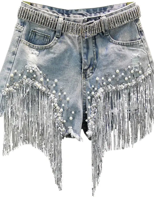 Load image into Gallery viewer, Tassel Beading Denim Short
